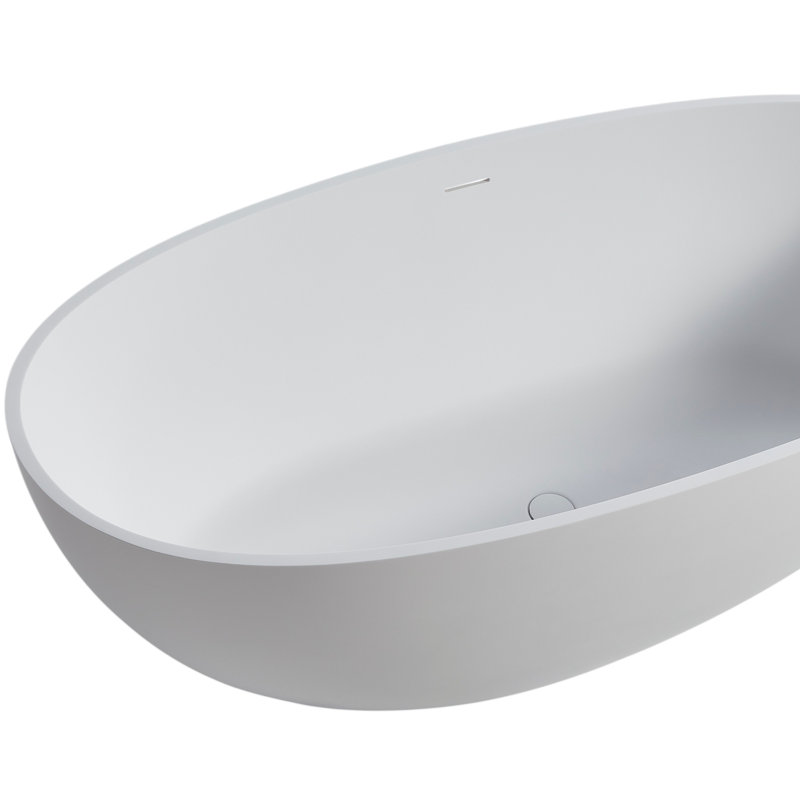 KISRAIS 65"x30" Solid Surface Freestanding Soaking Bathtub, Matte White
