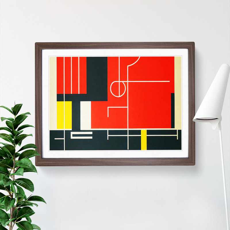 Bauhaus Art Abstract - Single Picture Frame Print, 34cm H x 46cm W x 2cm D, Walnut
