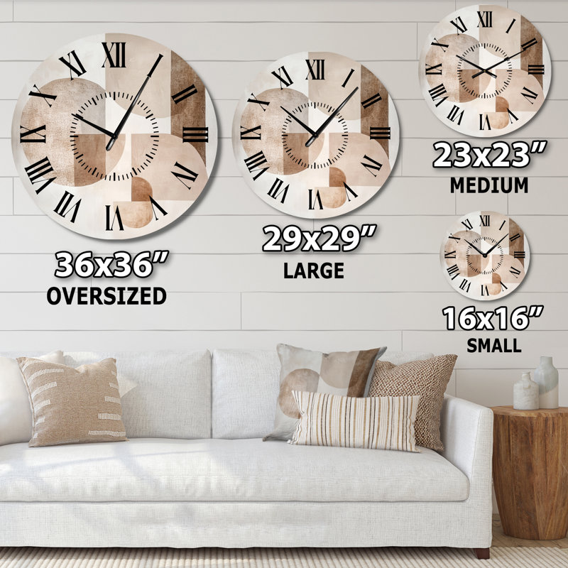 Horloge murale ronde en métal beige, Surdimensionné