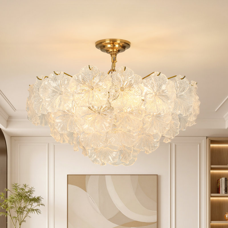 Lustre français à niveaux à 23 lumières de 23,6 po avec accents en verre fleur