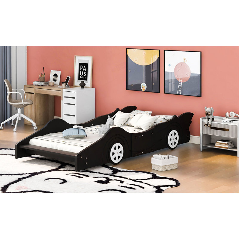 Lit plateforme simple avec roulettes, Noir