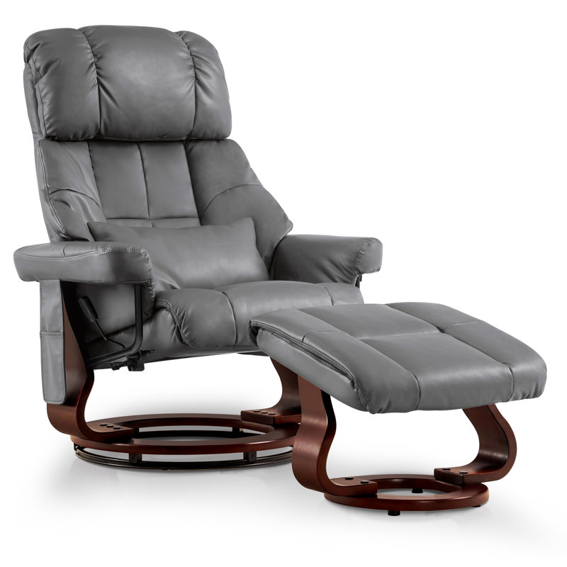Huttonsville Reclining Chair with Vibration Massage and Removable Lumbar Pillow, 360 Degree Swivel, Gray