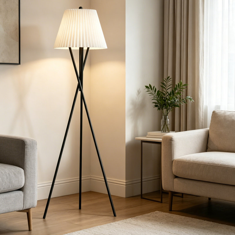 Lampe trépied moderne 65,4 "avec abat-jour en tissu plissé et interrupteur au pied