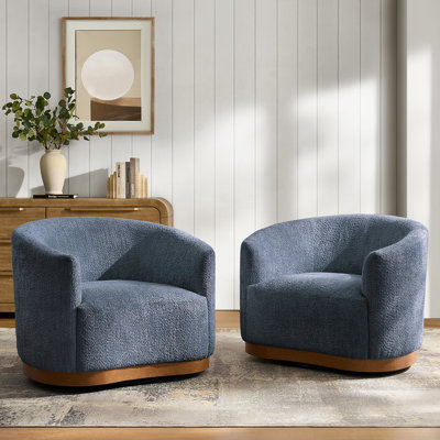 Berklie 31.5"W Modern Boucle Chenille Swivel Barrel Armchair With Ergonomic Backrest And Solid Wood Legs
