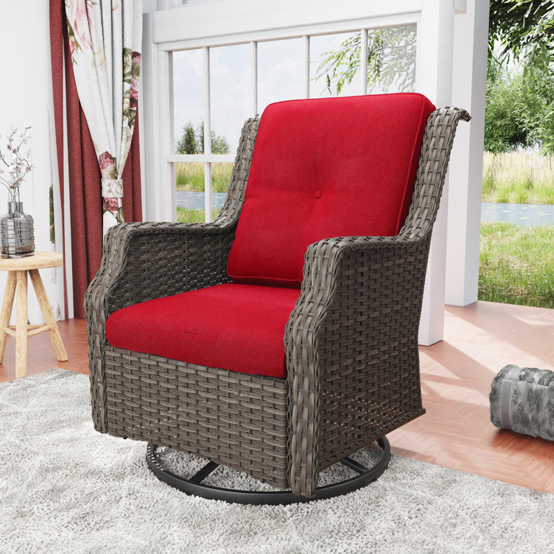 Chaise de patio pivotante avec coussins Nihat, Rouge