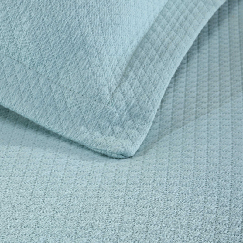 Aqua Cotton Reversible King Bedspread Set with Shams