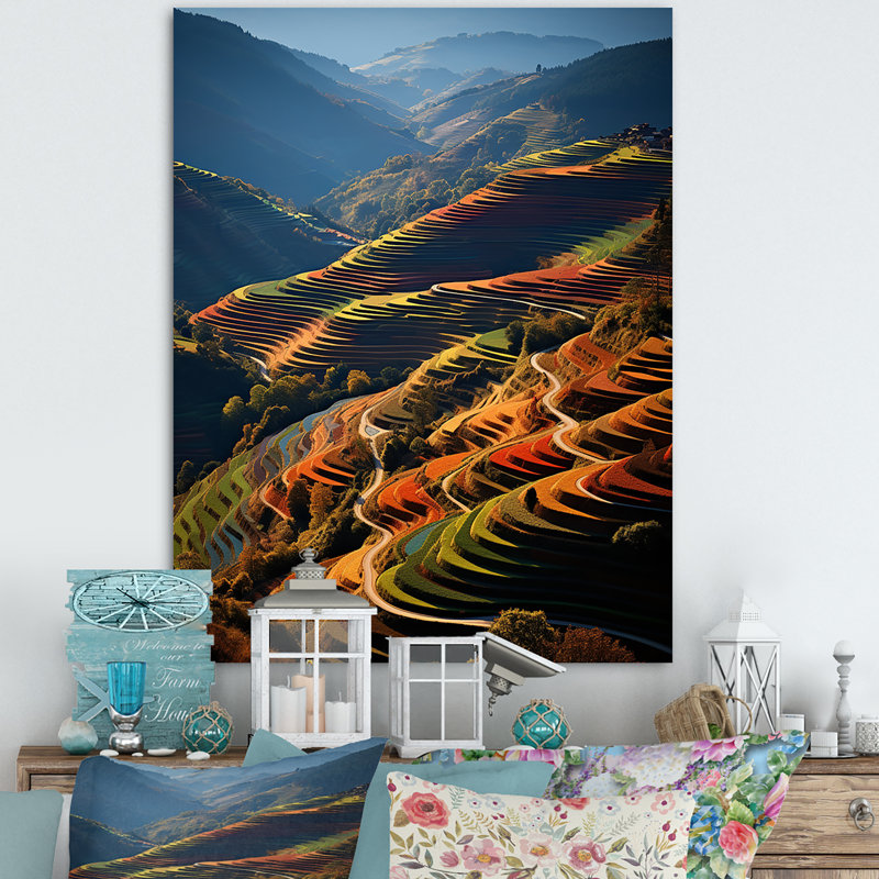 «Scenic Vineyard Mosaic Field», reproduction d'art mural paysage et nature, H 32 po x l 24 po x P 1 po, Toile tendue
