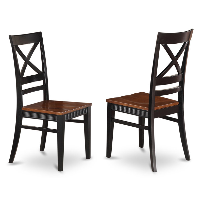 5-Piece Round Black Finish Solid Wood Top Dining table with 4 Chairs with Lattice Back, Black/Brown