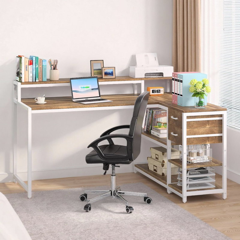 Bureau en L 55 po - Station de travail d'angle peu encombrante, Brun
