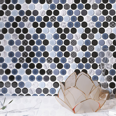 Fusion Dot 11'' X 11.75'' Penny round Marble Look Mosaic Wall Tile