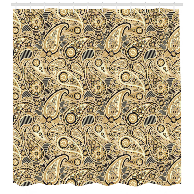 Wemple Paisley Shower Curtain with Hooks Included, 70"H x 69"W, Yellow