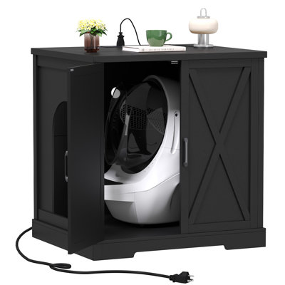 Meuble pour bac à litière autonettoyant, grand bac à litière dissimulé avec station de charge, compatible avec les bacs à litière automatiques et les robots, style vintage, noir F3660CA32B0D46A4A408F07D429053E7