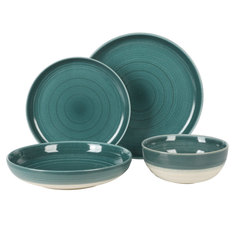 Teal Ceramic 16-Piece Round Dinnerware Set for 4