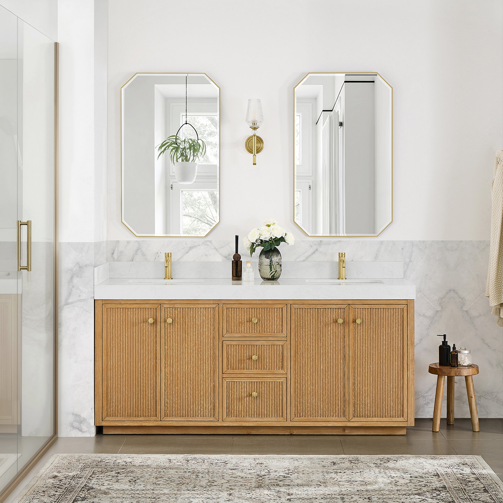 Thea 72" Double Bathroom Vanity, Fir Wood Brown