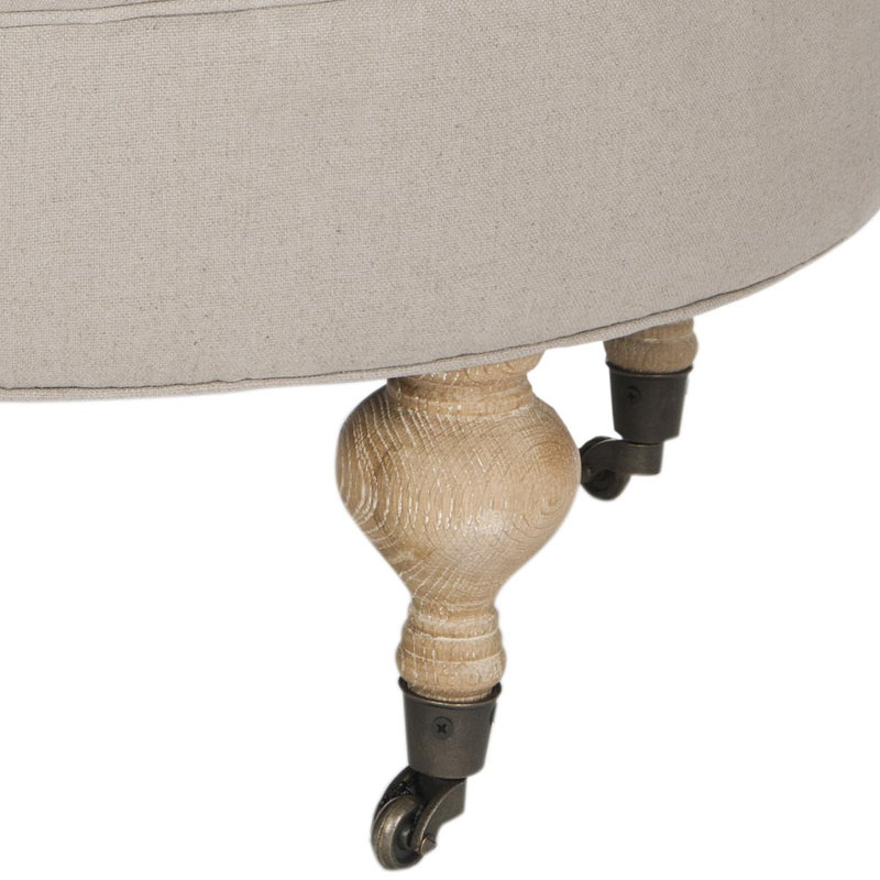 Flavien 69cm Wide Tufted Round Solid Colour Pouffe Ottoman, Taupe