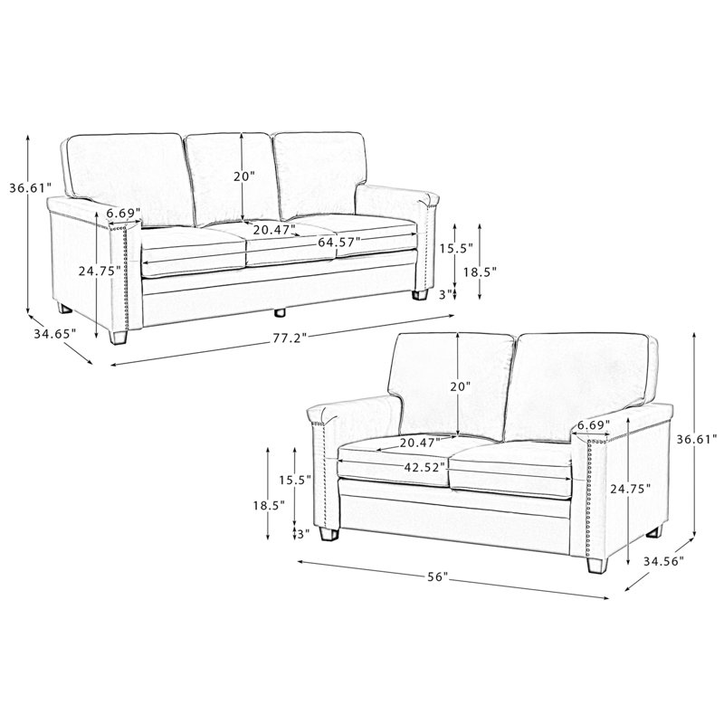 Ansela 77.2" W 2-Piece Genuine Leather Sofa and Loveseat Set, Camel Genuine Leather