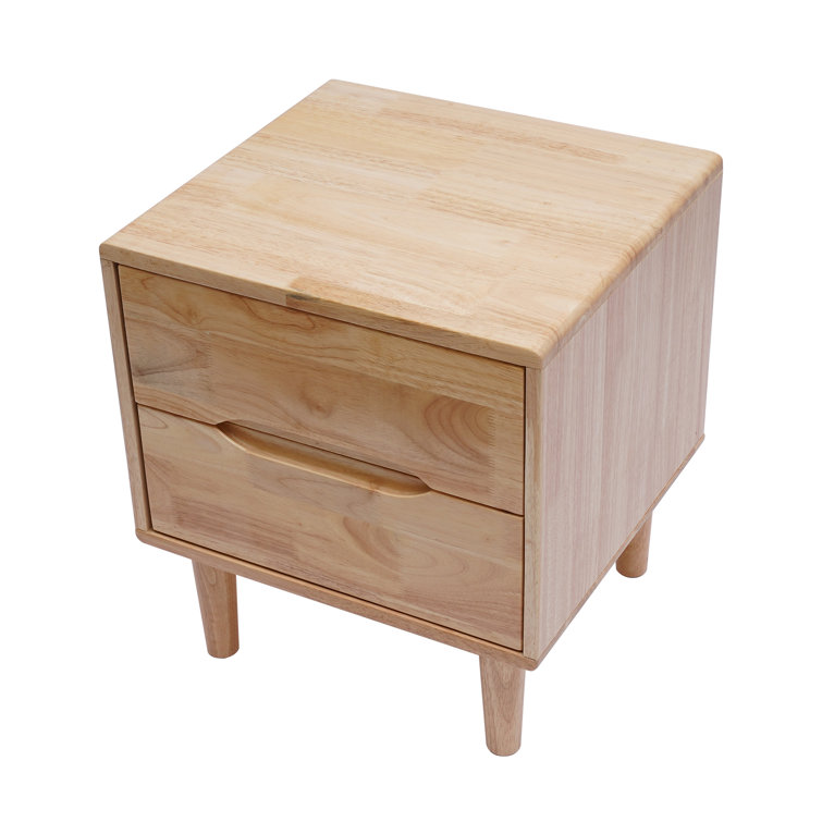 Modern Handle Wood Nightstands Side Table Bedroom Storage Drawer Bedside End Table With 2 Drawer