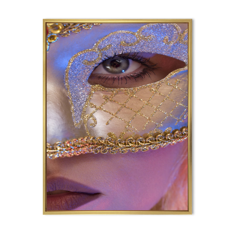 Masque vénitien - photographie sur toile, H 40 po x l 30 po x P 1 po, Toile encadrée d'or