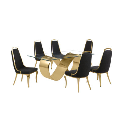 Tempered Glass Dining Set With Boucle Fabric Side Chairs