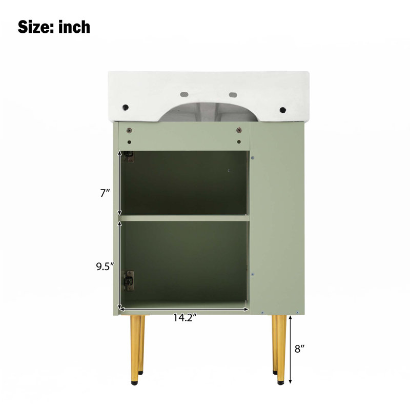 21.6"Bathroom Vanity With Single Ceramic Sink, Left Side Storage, Green