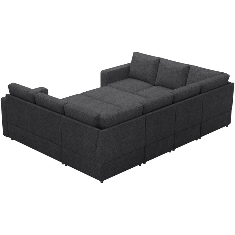 Divan-lit modulaire convertible en U Seybert, Chenille grise foncée