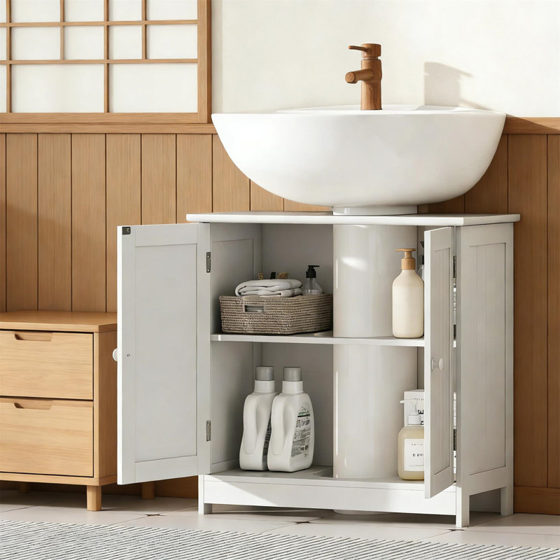 Élégant meuble de rangement à piédestal, Argent, Blanc