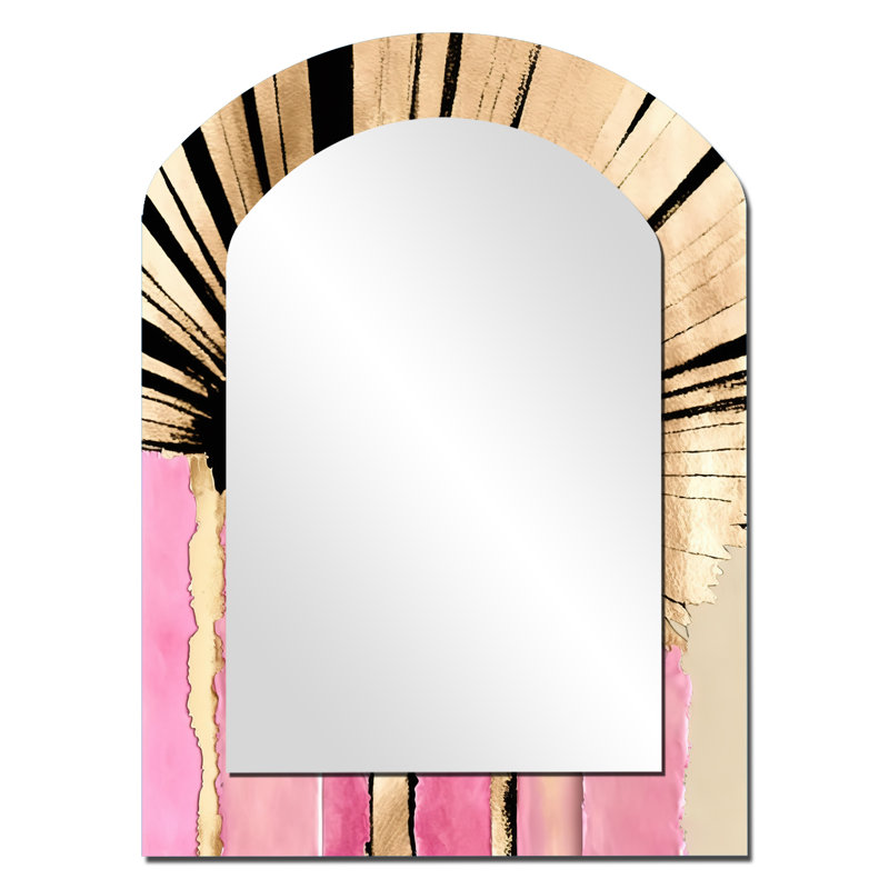 Fleur de gerbera rose sur fusion abstraite I - miroir mural asymétrique unique Gerbera, miroir arqué traditionnel, impression sur métal