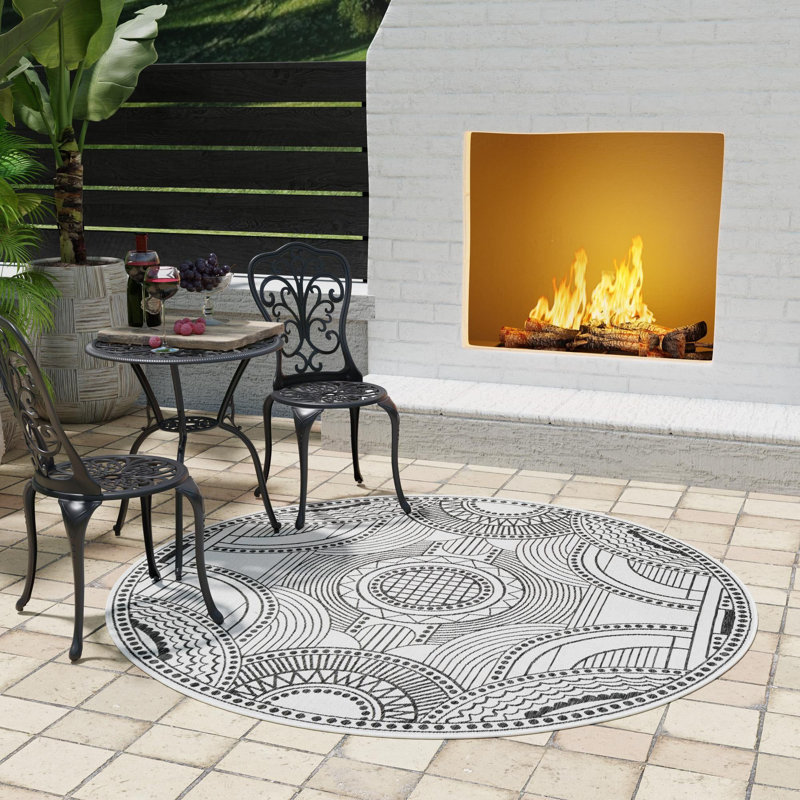 Tapis blanc et noir Aucun, Rond 3 pi 3 po