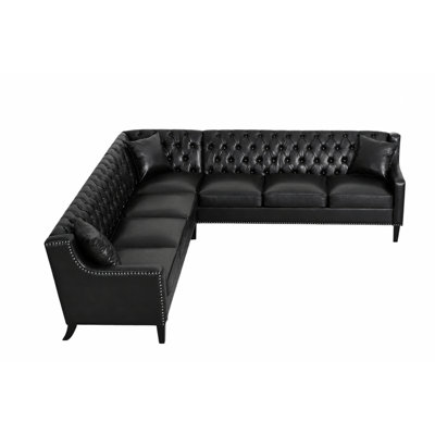 Luxury 103" Modern Chesterfield Sectional Sofa With Button Tefted Back & Nailhead Trim