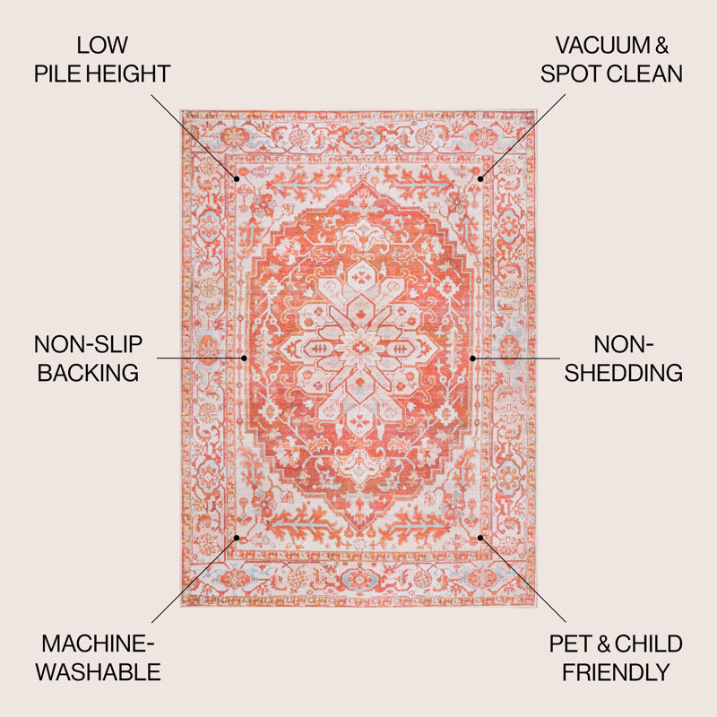 Tapis orange / crème Lesak, Rectangle 3 pi 11 po x 6 pi