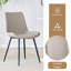 Table de salle à manger moderne en bois aggloméré texturé gris minimaliste avec structure en métal et chaises confortables rembourrées en polyuréthane
