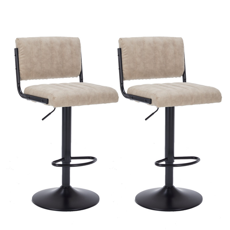 Tabouret de bar réglable en similicuir avec dossier, repose-pieds et base stable de 16 po, Gris foncé