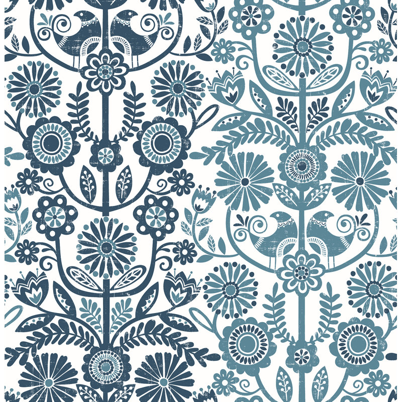 Rouleau de papier peint lisse L 396 pi x l 20,4 po Lovebirds, Marine, 396'