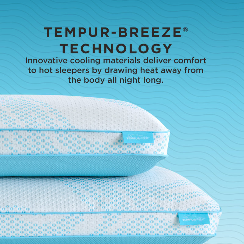 Breeze® ProHi Memory Foam Medium Cooling Pillow, Queen, White/Blue