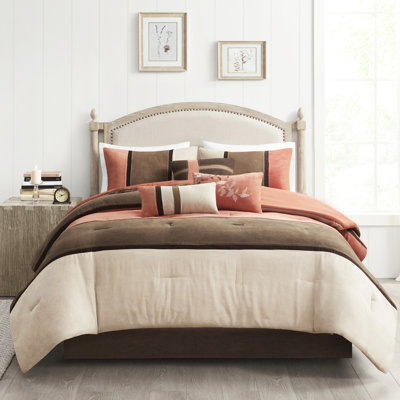King Size Faux Suede Coral Comforter - Wrinkle Bedding 7 Piece In With Filling