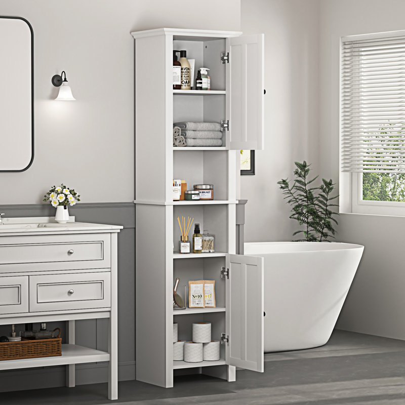 Armoire de rangement pour salle de bain avec 2 portes et tablettes