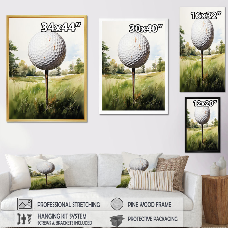 Minimalisme, balle de golf I - art mural de golf pour le salon, H 44 po x l 34 po x P 1,5 po, Toile tendue