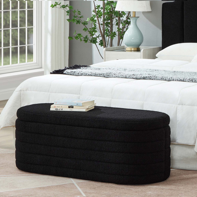 Banc de rangement moderne avec repose-pieds ovale, Noir