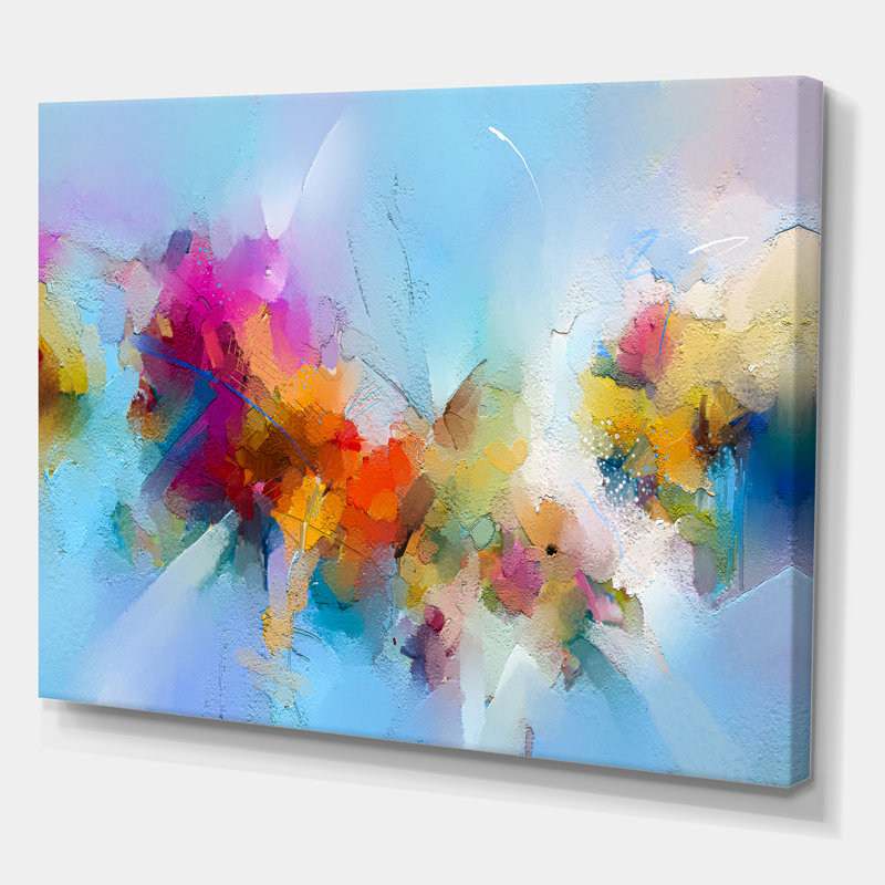 Mauve, jaune et bleu abstrait, composition de fleurs II - reproduction d'art sur toile, H 24 po x l 32 po x P 1 po