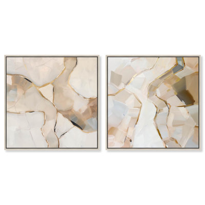 «Duo de porcelaine craquelée», ensemble d'art mural Boho doré par Art Remedy, cadre argenté, 16 x 16