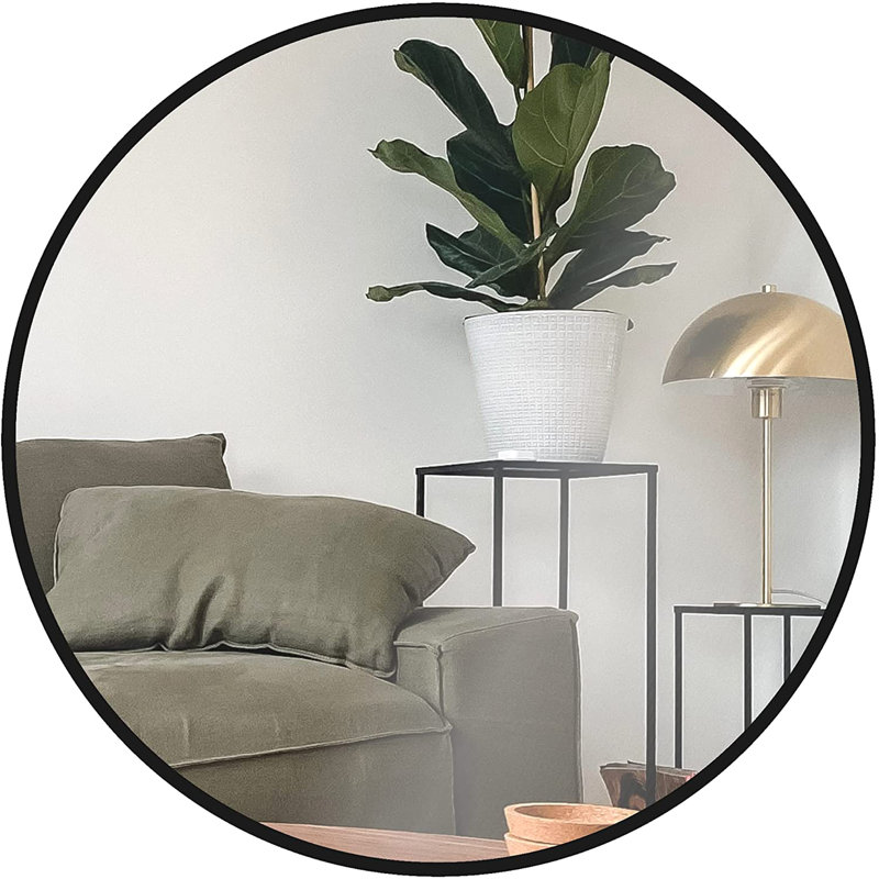 Miroir rond en aluminium pour hommes, 32 po x 32 po, Noir