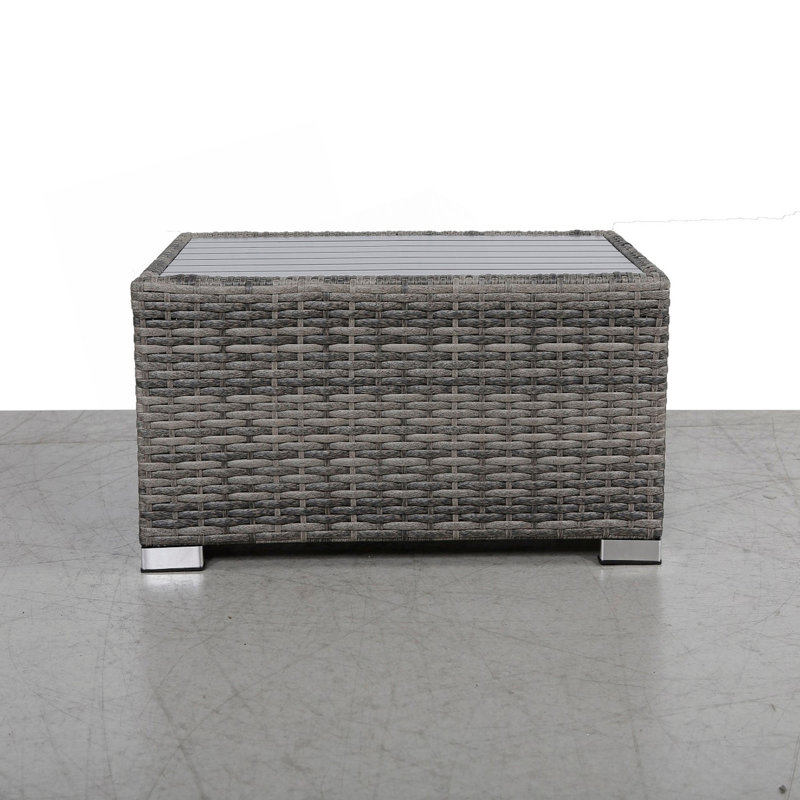 Slatted Side Table With Aluminum Top