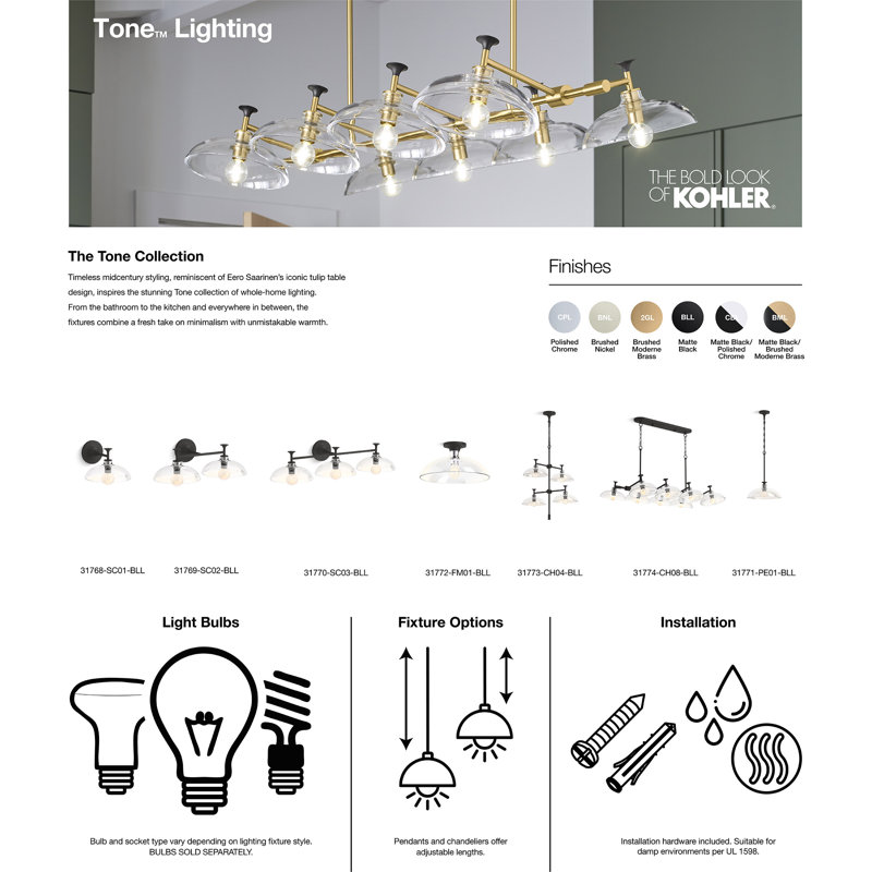 Tone™ 1 Light Semi Flush Mount with Domed Glass Shade, Matte Black