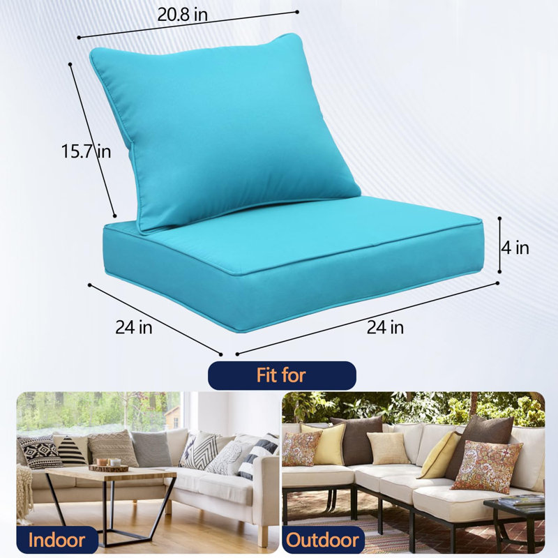24x24 Inch Water-Resistant and Fade-Resistant Outdoor Back Pillows with Zipper for Patio Furniture, Dining Chairs and Sectional Sofas