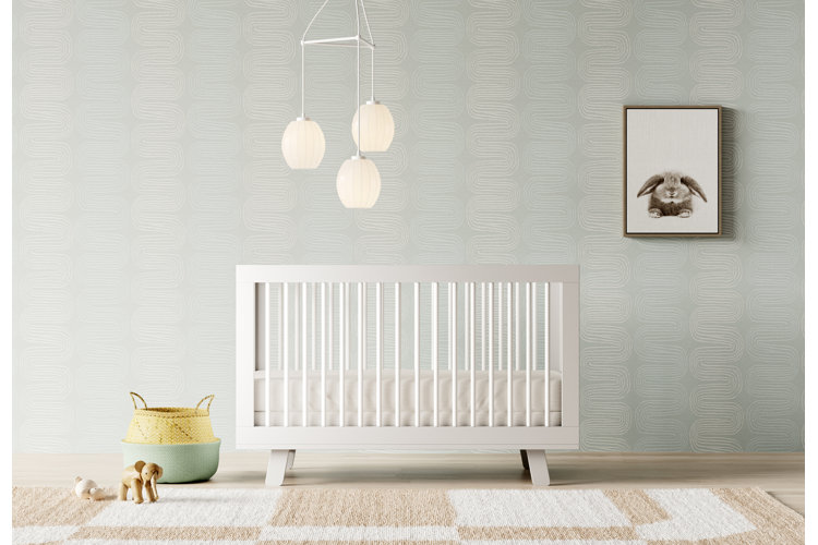 baby girl nursery ideas with a minimalist white crib neutral area rug and bunny wall art