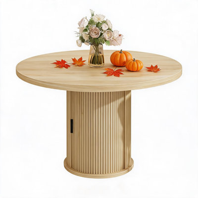 Table de salle à manger de 47 po pour 4 à 6 personnes, table de cuisine de style campagnard moderne avec tablette de rangement et tiroir à 2 couches, tables de cuisine et de salle à manger en bois avec base piédestal cannelée