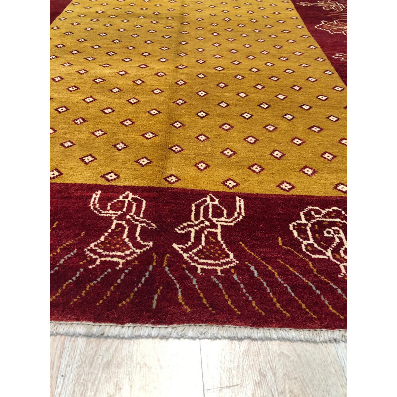 Tapis jaune traditionnel traditionnel moderne en laine noué à la main 6 x 9 po