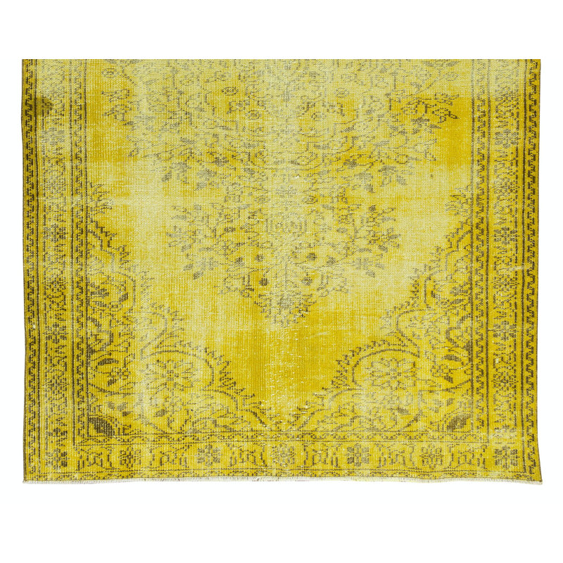 Tapis turc authentique en laine noué à la main de couleur pièce de 5,4 x 8,7 pi surteint en jaune