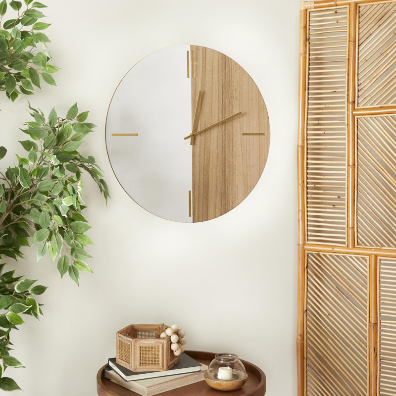 Wood Wall Clock, Brown/White