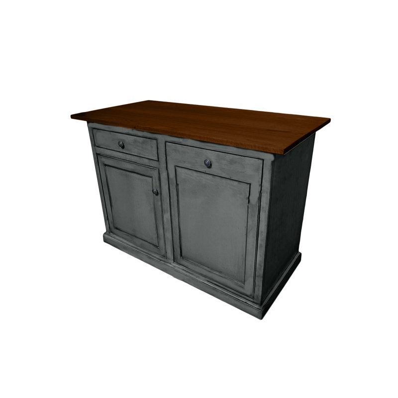 Traditional 60" Solid Wood Kicthen Island with trash bin compartment, Gray